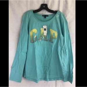 NWT Gap Kids Long Sleeve TURQUOISE  T-Shirt Cotton Size L